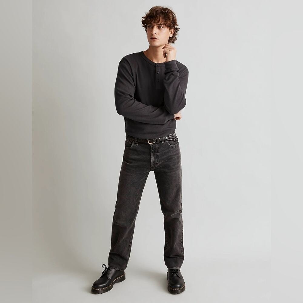 Madewell Black Coal Thermal Henley Tee Size M NN988